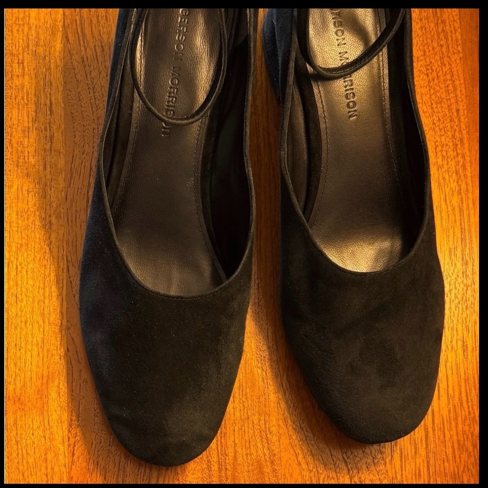 Black Suede Women's Shoes with Ankle Strap , 2 inches heels